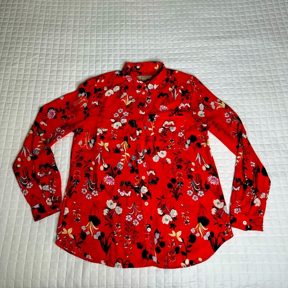 LOFT Tops - Loft Button Down Top Red with Floral Print